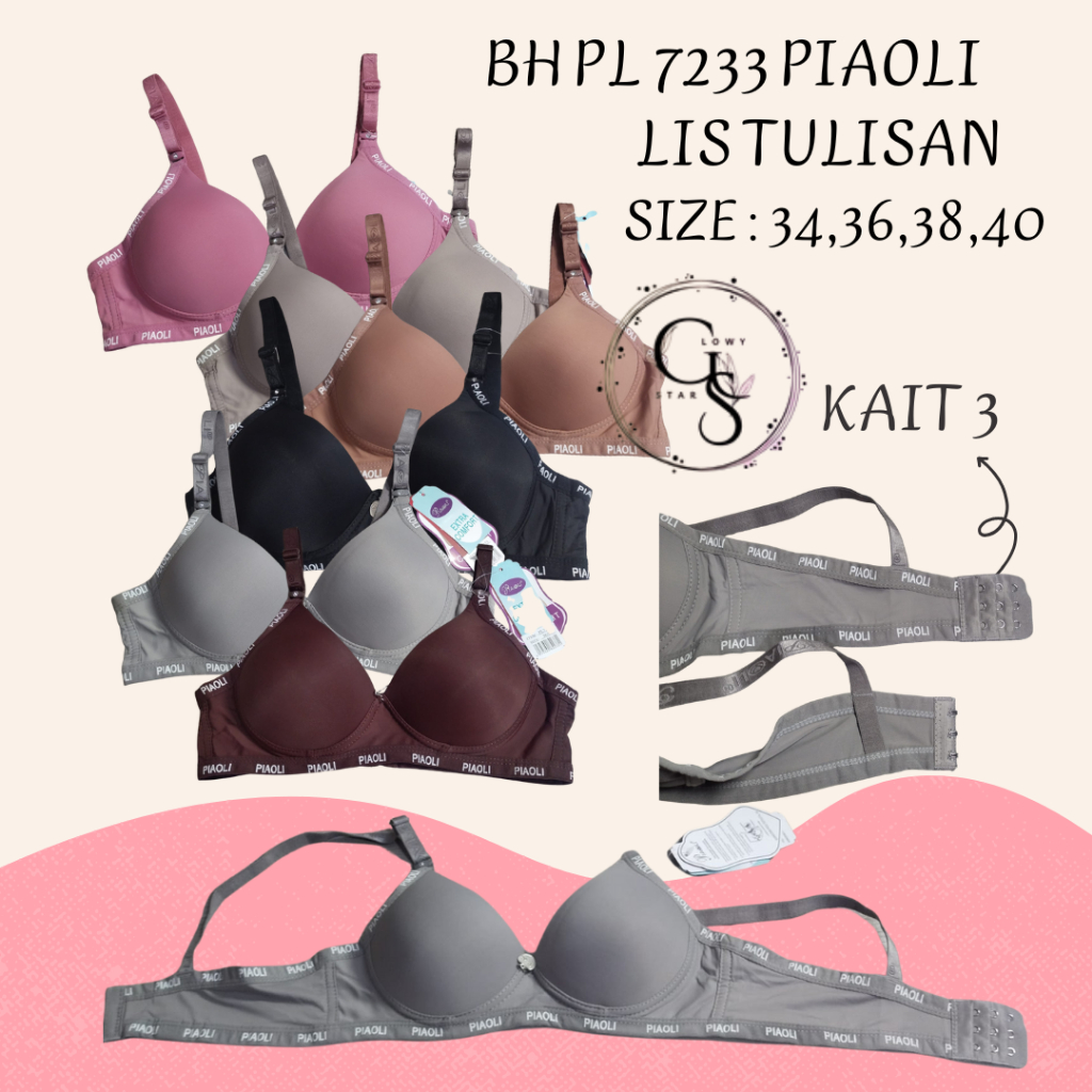 BH Wanita Piaoli Sport Kait 3 | Bra Wanita Bahan Lembut | Karet Sport | Cup Kecil | BH Tanpa Kawat