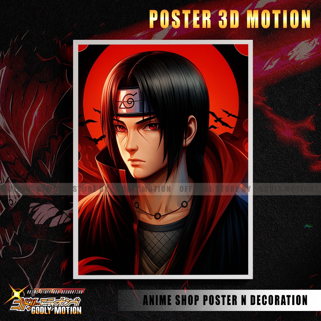 POSTER 3D MOTION - UCHIHA ITACHI- POSTER ANIME BERGERAK - POSTER NARUTO - HIASAN DINDING UNIK - HIAS