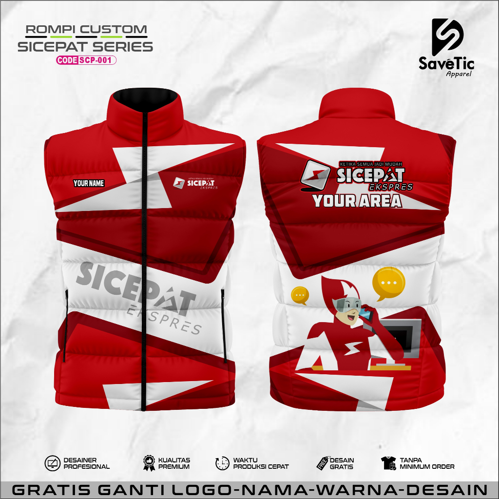Rompi Puffer /Gelembung SiCepat EXpress Custom Full printing Waterproof/vest/rompi outdoor/Kurir Sic