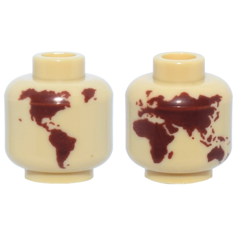 Lego Tan Part 3626pb2892 Minifigure, Head without Face with Reddish Brown Globe World Map with Japan