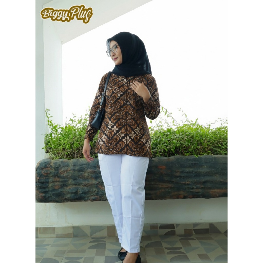 BIGGYPLUS - Kemeja Batik Kinanti Kemeja Batik Cewek Kemeja Batik model Terbaru 3XL LD 120 4XL LD 130