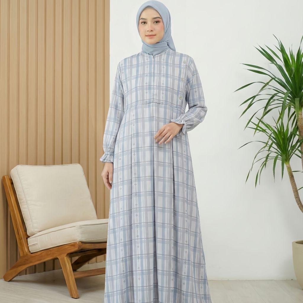 Gamis Motif Kotak Katun Twill Daisy Dress My Zahir Gamis Lebaran Gamis Terbaru Gamis Kondangan