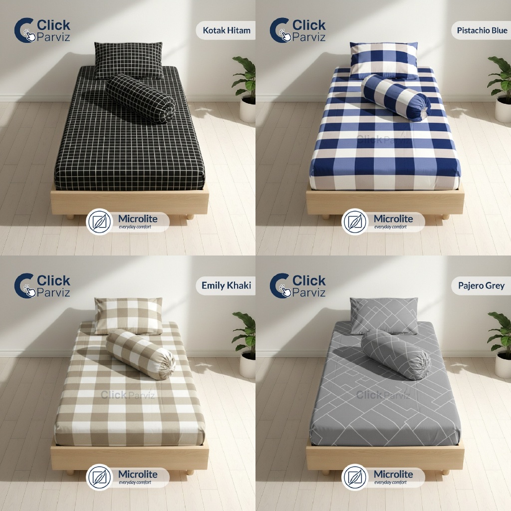 Sprei Single Aesthetic 80x200, 90x200, 100x200, 120x200 Motif Kotak - Sudut Karet