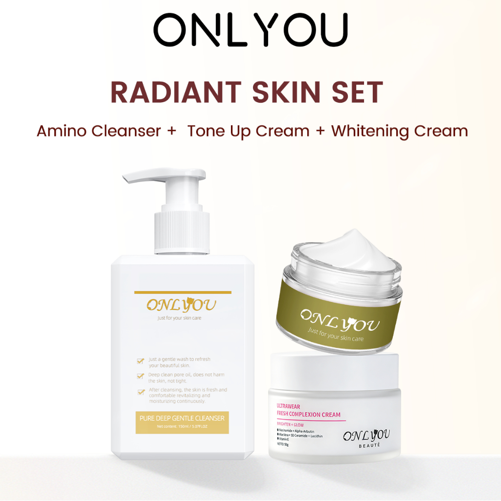 ONLYOU Skincare Glowing 3pcs Paket  / ONLYOU Instant Brightening Tone Up Cream + ONLYOU Amino Facial