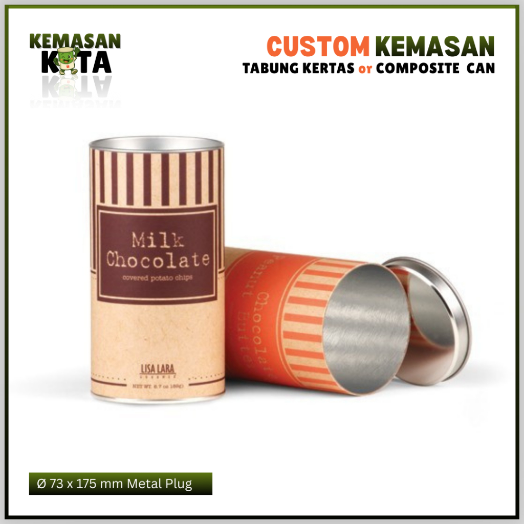 Tabung Kertas / Composite Can Premium Food-Grade Ø 73 x 175 mm Metal Plug | Kemasan Aluma Custom