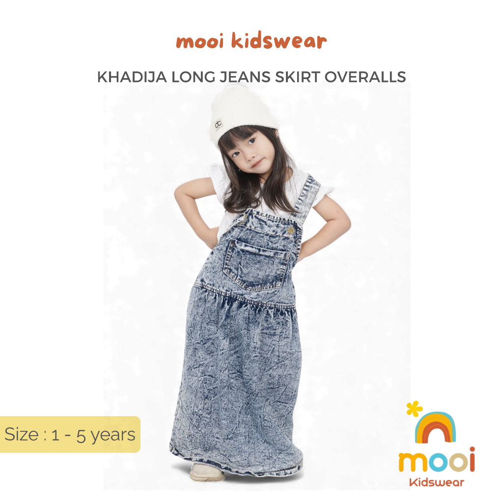 Overall Rok Jeans Anak Perempuan Khadija 1-5 Tahun | Overall Rok Panjang Anak Bahan Jeans Premium