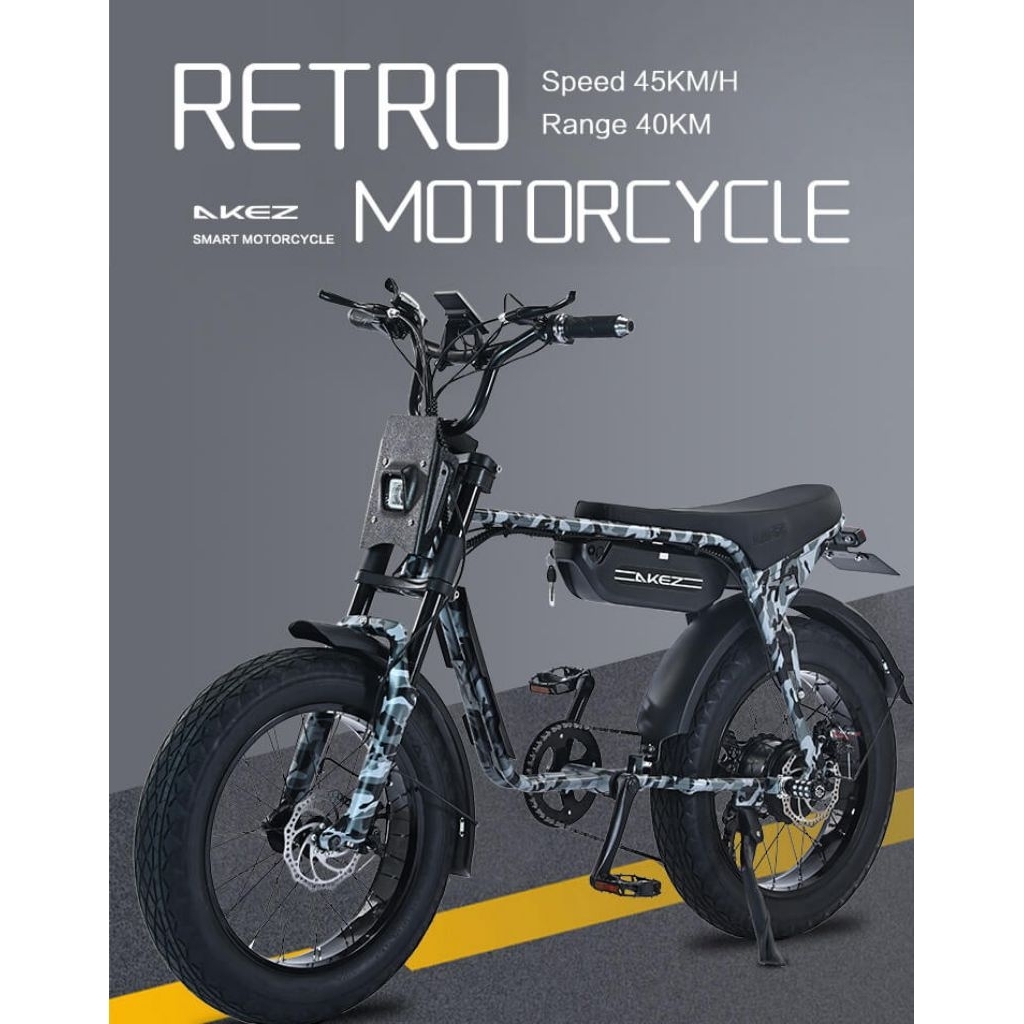 AKEZ ZX 48V 13AH Sepeda Listrik Retro American Style Fat Bike