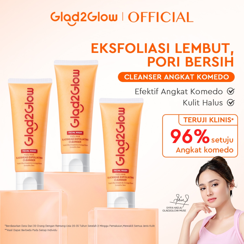 Glad2Glow Yuzu Aha Blackhead Exfoliating Cleanser facial wash skincare face wash sabun cuci muka cle