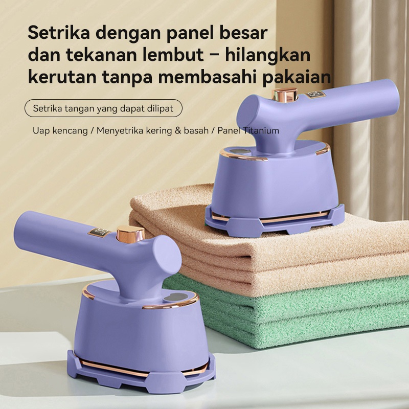 BASIKE Setrika Uap Lipat Portabel  3-in-1 Cepat Efisien Panel Titanium 120ml Tangki Air Digital LED 