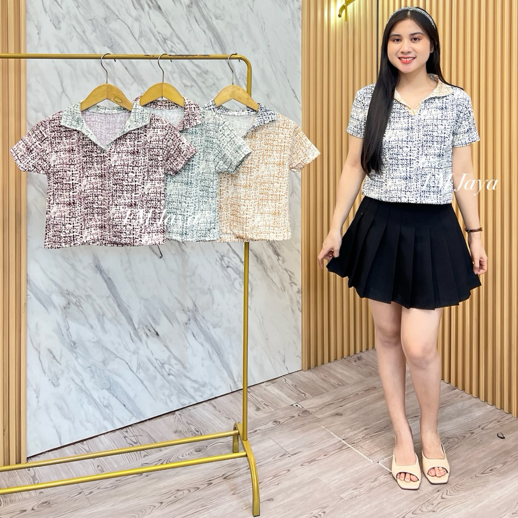 KAOS CROP POLA WANITA || KAOS CROP KERAH || ATASAN LENGAN PENDEK