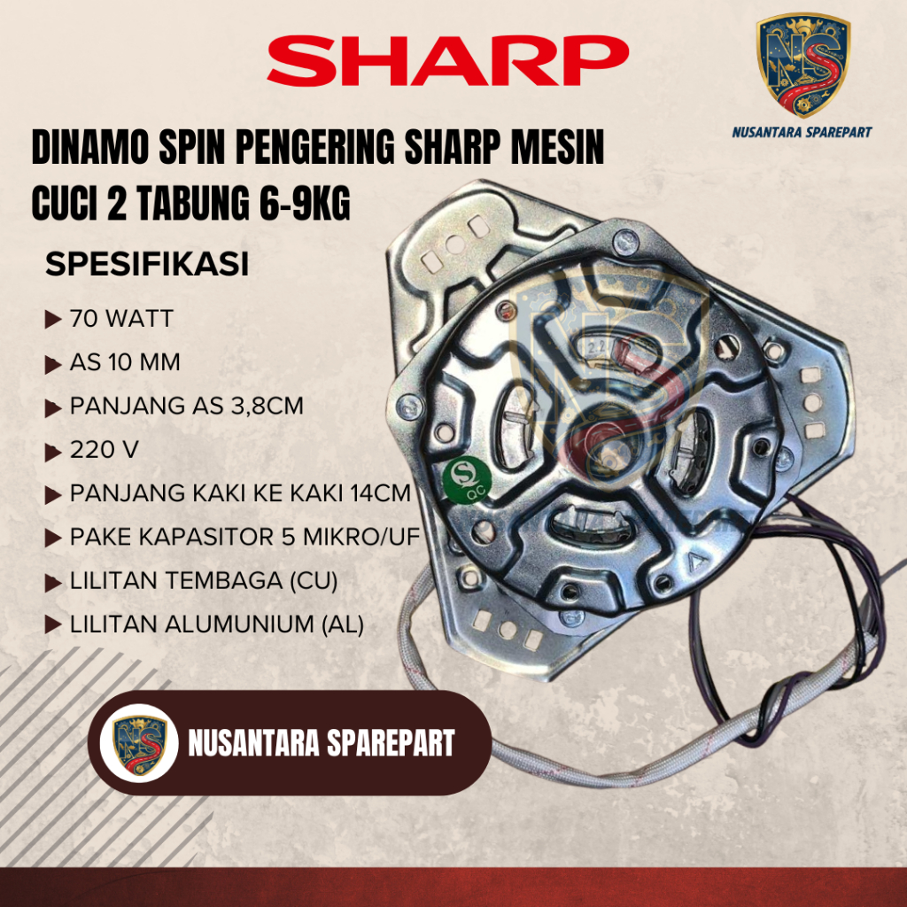 DINAMO SPIN PENGERING SHARP MESIN CUCI 2 TABUNG 6-9KG