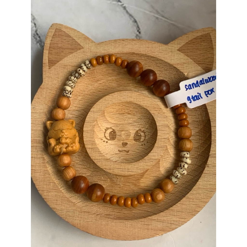 Sandalwood Bracelet spacer 9tail fox Carving