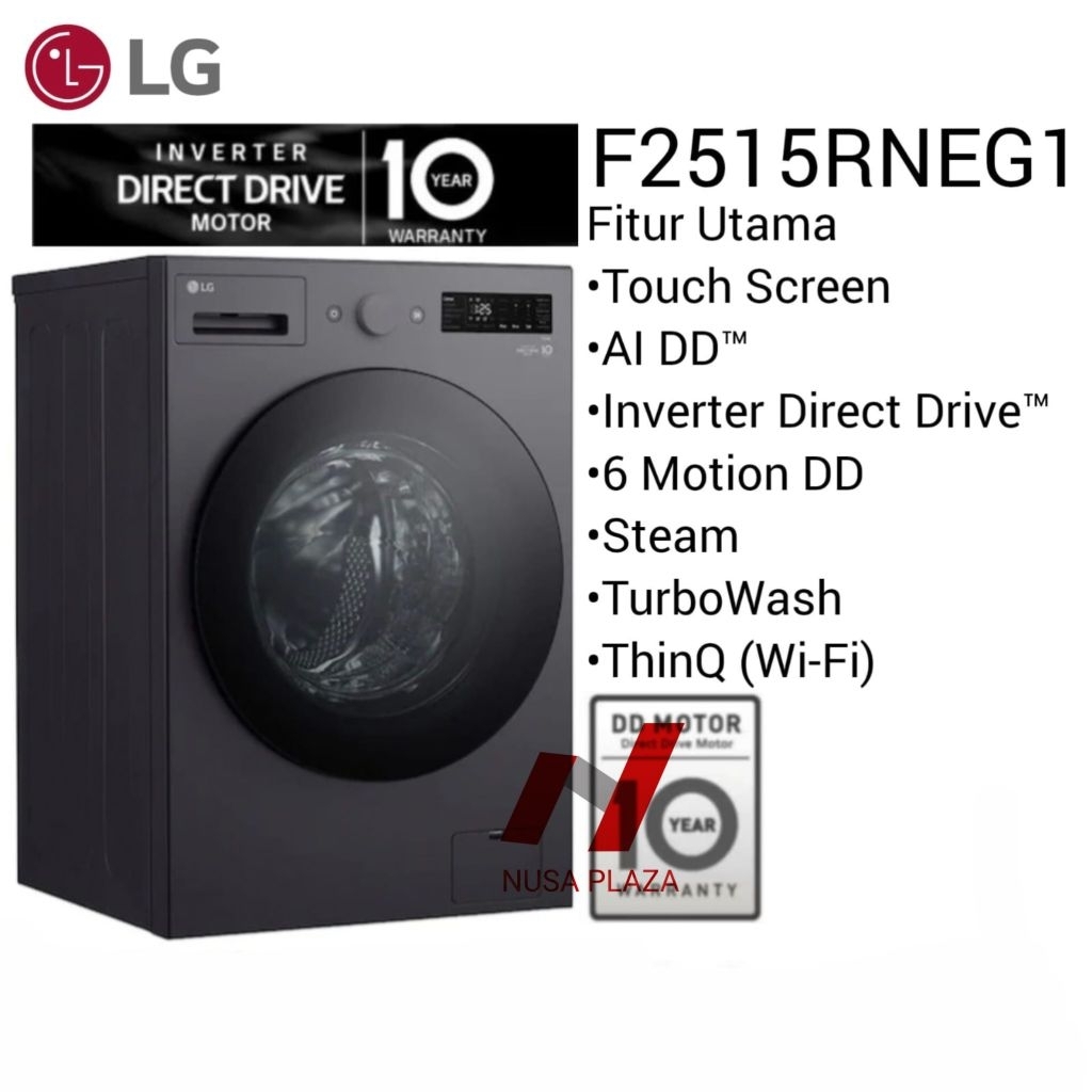 MESIN CUCI LG FRONT LOADING 15 Kg INVERTER DRYER 99% STEAM ThinQ WiFi