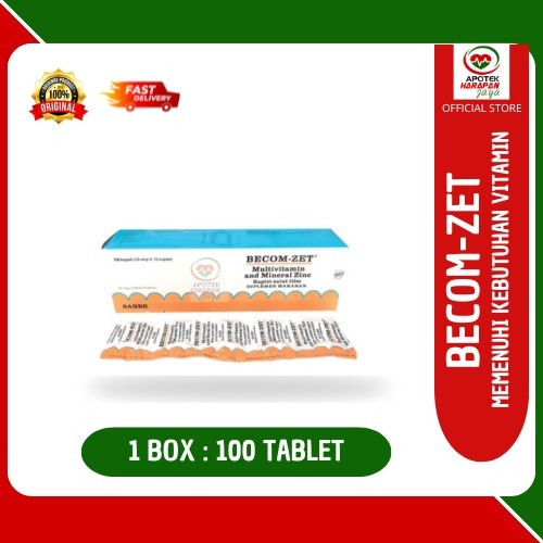 BECOM ZET BOX ISI 100 TAB VITAMIN ZINC DAYA TAHAN TUBUH