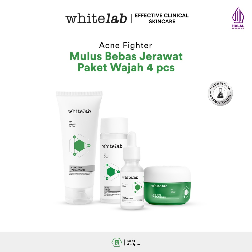 Whitelab 4 pcs Paket Acne - Facial Wash, Toner, Serum, Moisturizer Paket Skincare