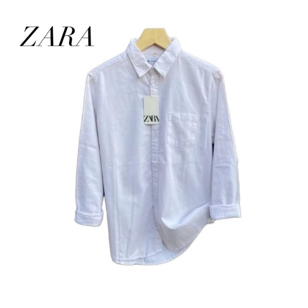 Zara Kemeja Pria Lengan Panjang Putih Casual Slim Fit