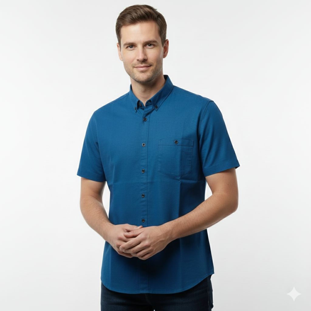 Emerald Blue Kemeja Polos Pria Lengan Pendek Warna BIRU EMERALD Bahan Katun Cigaret