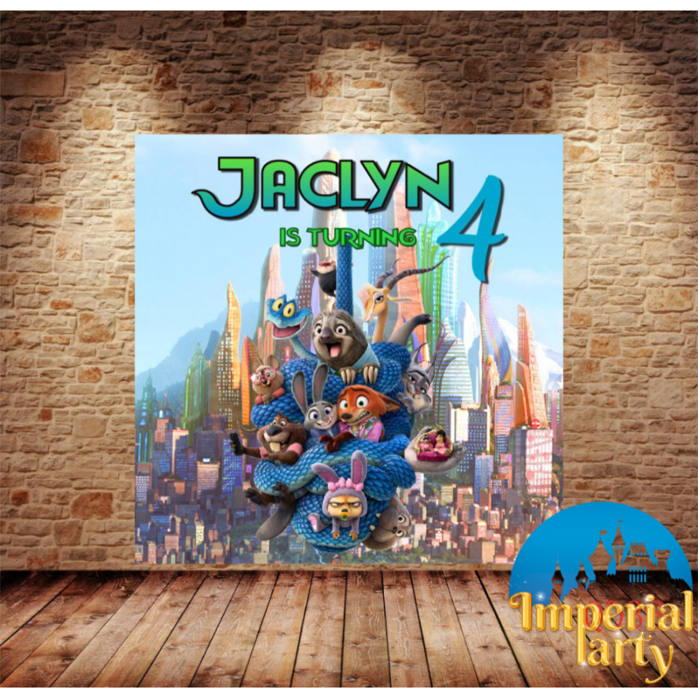 Custom Happy Birthday Backdrop Banner Spanduk Zootopia