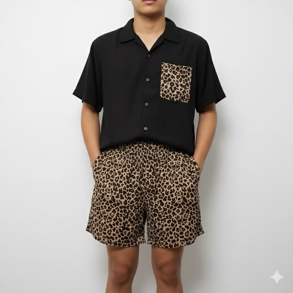 Kemeja Leopard setelan Casual Pria