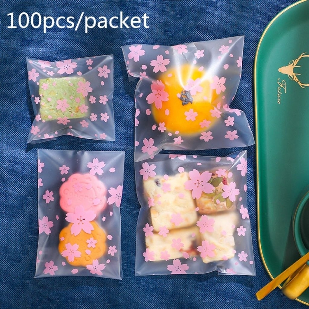 100pcs Plastik Cookies Bunga Pink | Plastik OPP