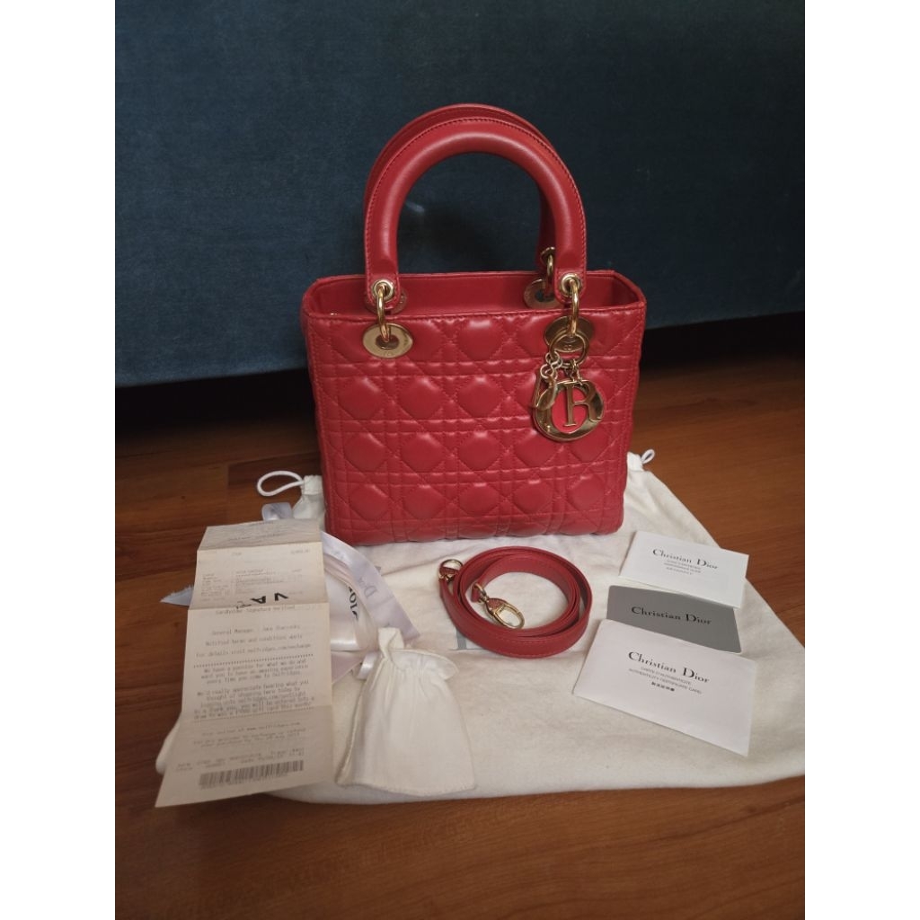 Preloved authentic red medium lady dior