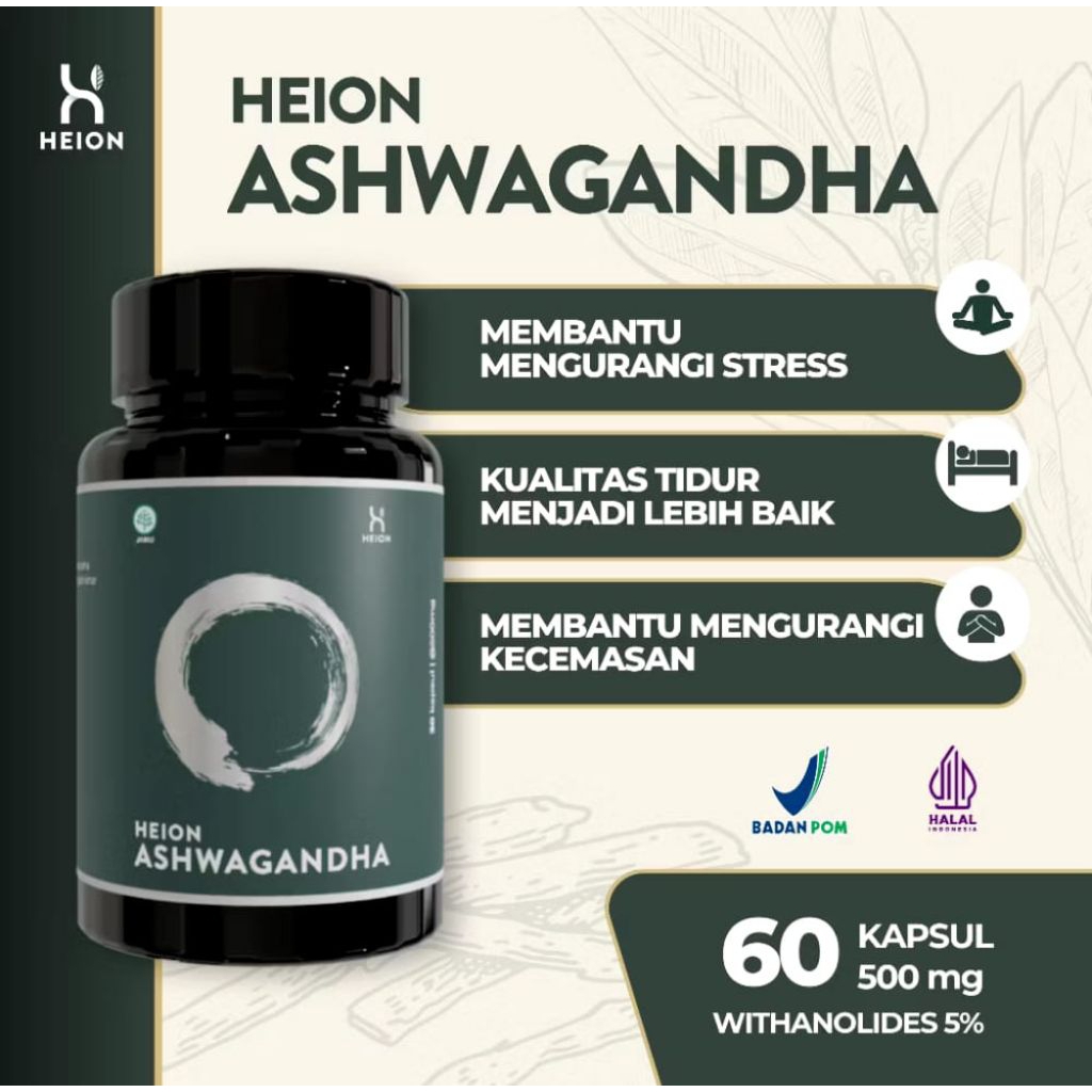 HEION ASHWAGANDHA+EXTRACT 60 KAPSUL BPOM-MEMBANTU MENENANGKAN PIKIRAN