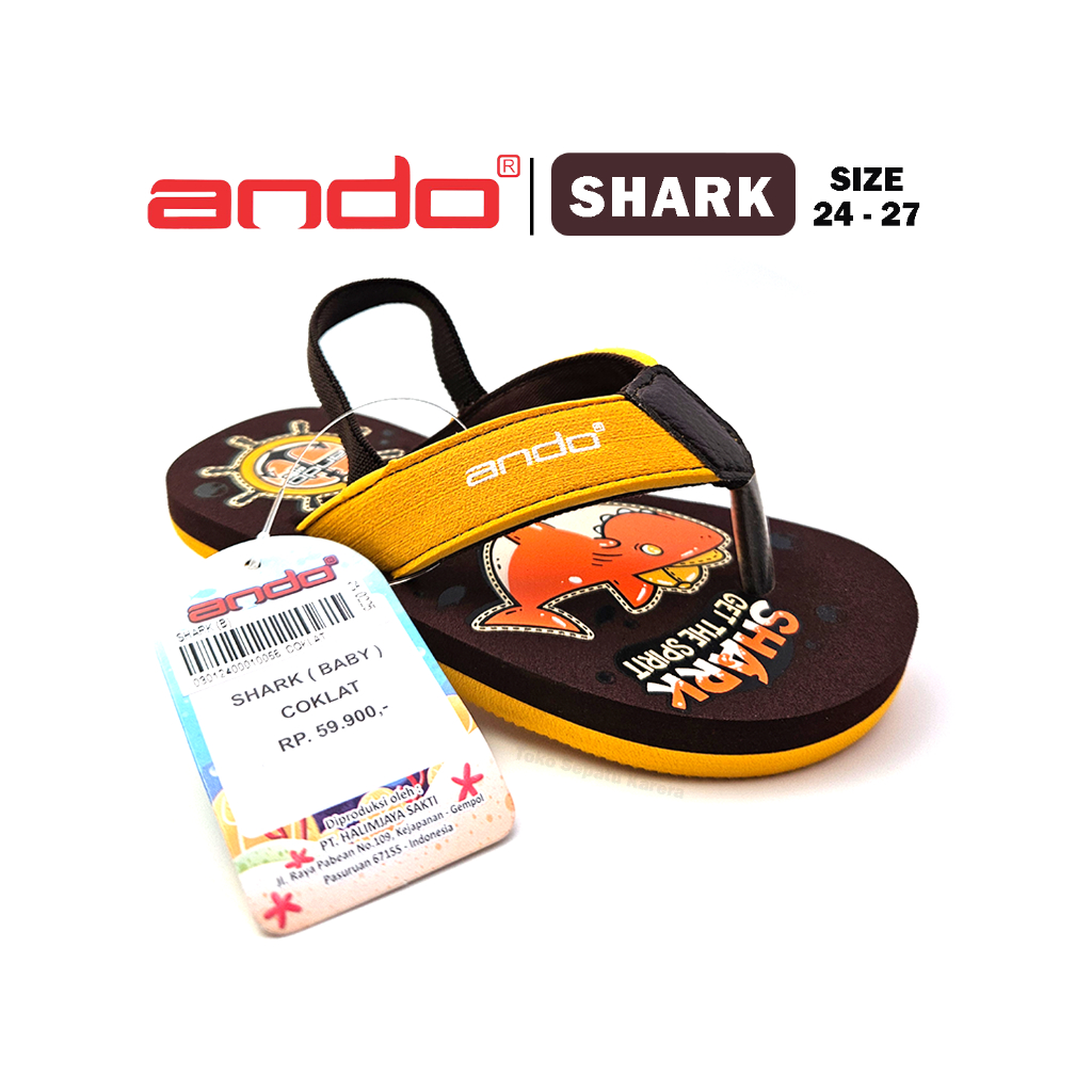 Sandal Jepit Anak Laki Laki – ANDO – SHARK – Size 24-27 – Outdoor – Casual – Fashion