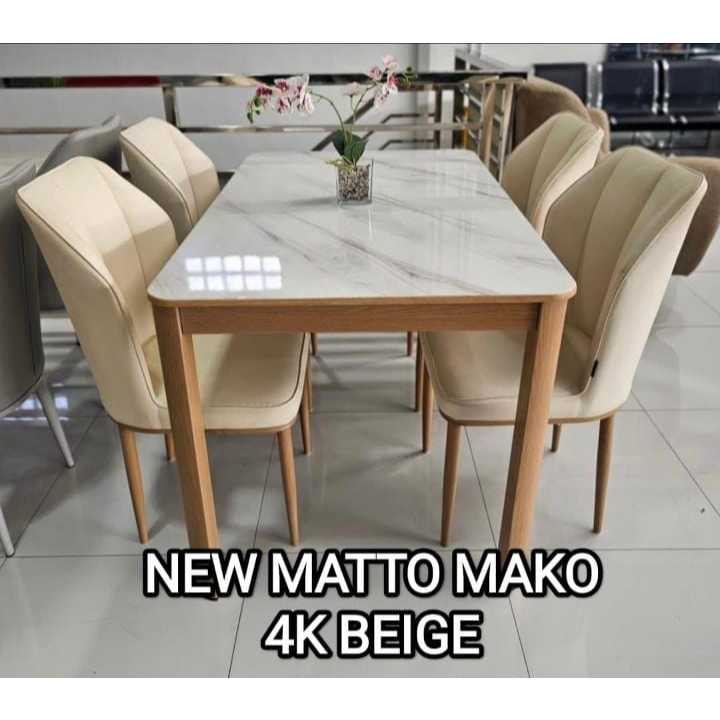MEJA MAKAN 4 KURSI MARMER FULL SET BAHAN BESI BANJARMASIN