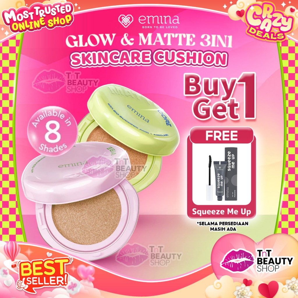 Emina Glow & Matte 3in1 Skincare Cushion SPF 50 PA++++ 13g Flawless Lightweight | TnT Beauty Shop