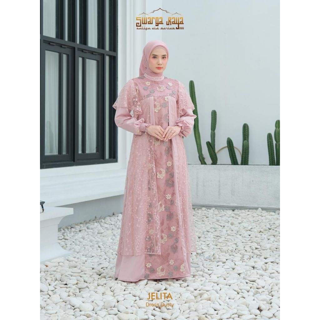 Jelira dress dewasa, gamis lebaran by zalifa, gamis motif ,gamis lebaran