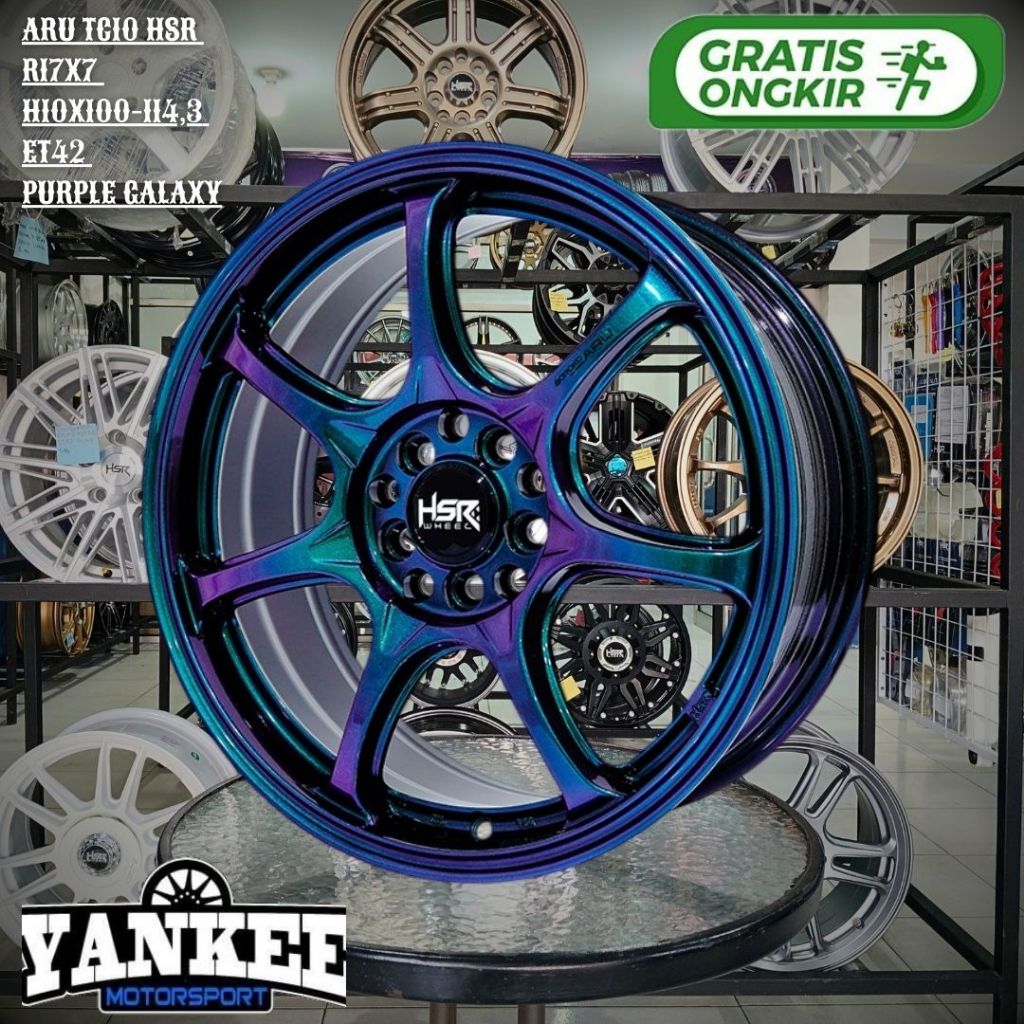 Velg Mobil Racing HSR ARU TC10 Ring 17 Purple Galaxy R17 Lebar 7 buat Xpander , Hrv , Creta