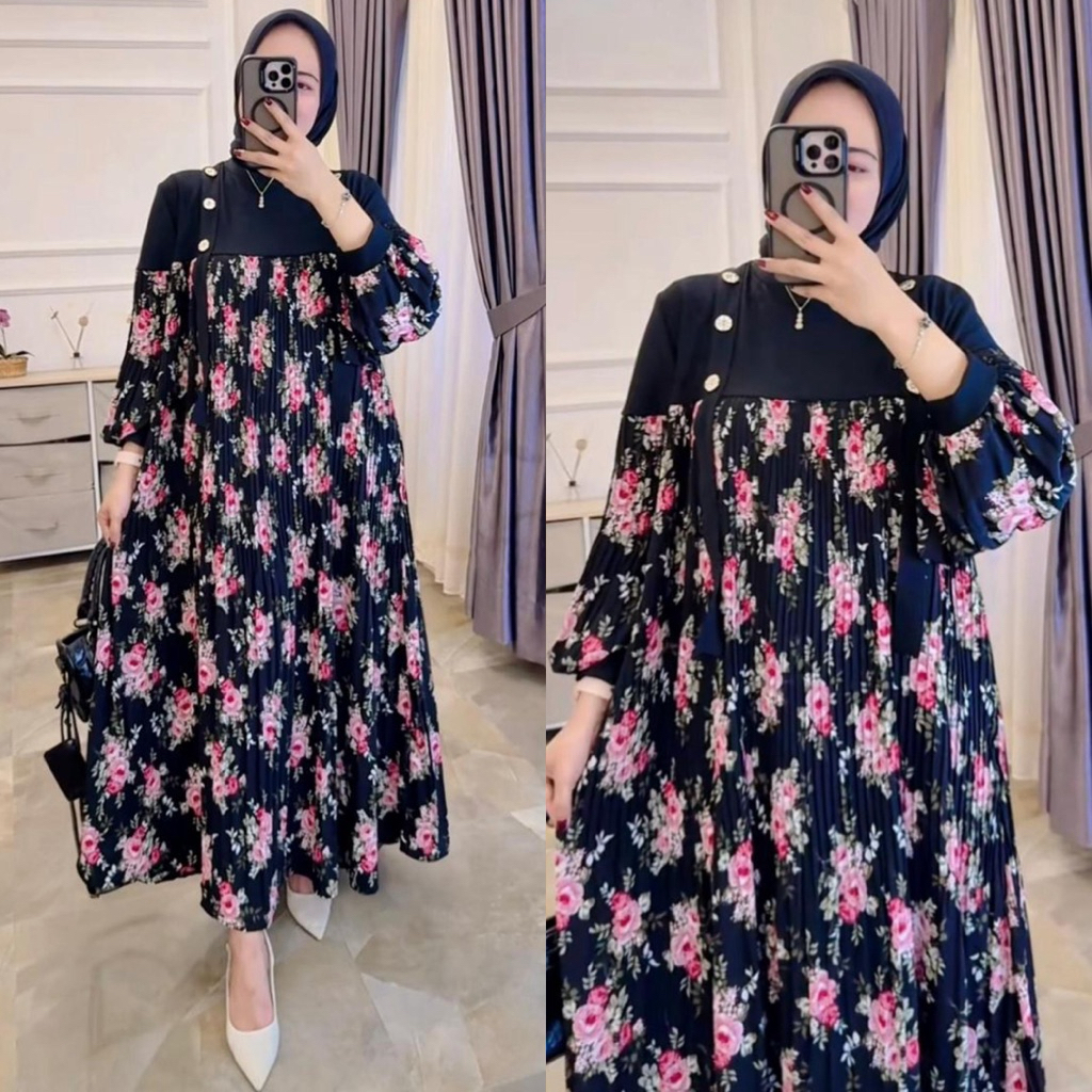 tokyo premium_midi dres bunga tali kaos knit terbaru