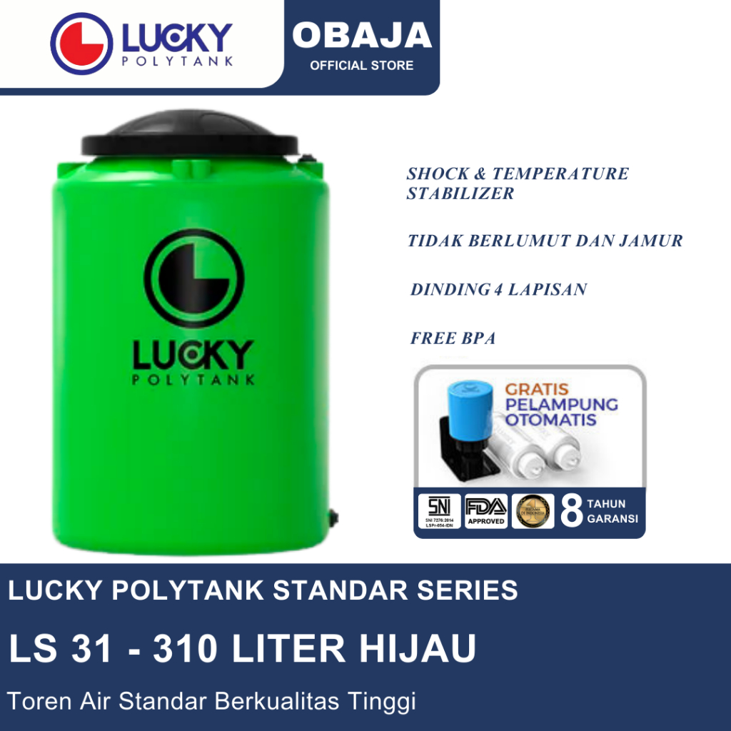 Lucky Polytank Toren Air LS 31 Hijau / Toren Air LS 310 Liter Hijau Lucky Polytank