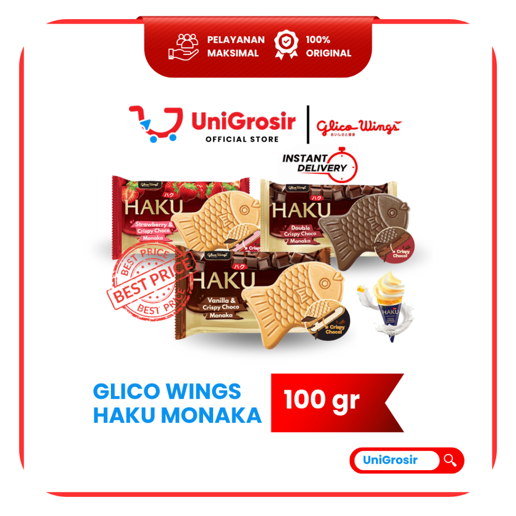 [UniGrosir] GLICO WINGS HAKU MONAKA | DOUBLE CHOCO | BLUEBERRY CHEESE CAKE | TIRAMISU ICE CREAM ~ 10