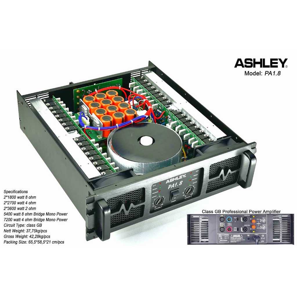 POWER ASHLEY PA 1.8 PA1.8 PA 18 PA18 PA 1 8 ORIGINAL CLASS GB 2CH 3600 WATT