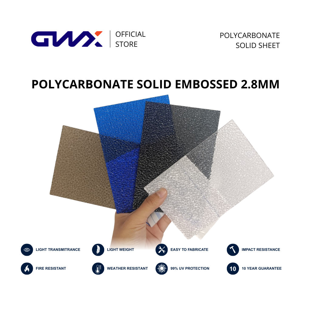 Polycarbonate Solid Sheet Embossed GWX 2,8 MM Roll & Lembaran  | Atap & Sekat Partisi | Solid | Peng