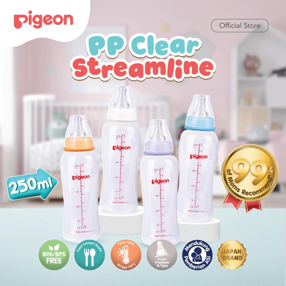 PIGEON Botol Slim Neck PP Clear Streamline 250ml w/S-Type Nipple | Original Asli | Pilih Variasi | B