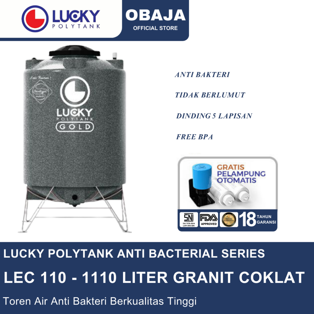 Lucky Polytank Toren Air LEC 110 Granit Coklat / Toren Air 1110 Liter E Clean Granit Coklat Lucky Po