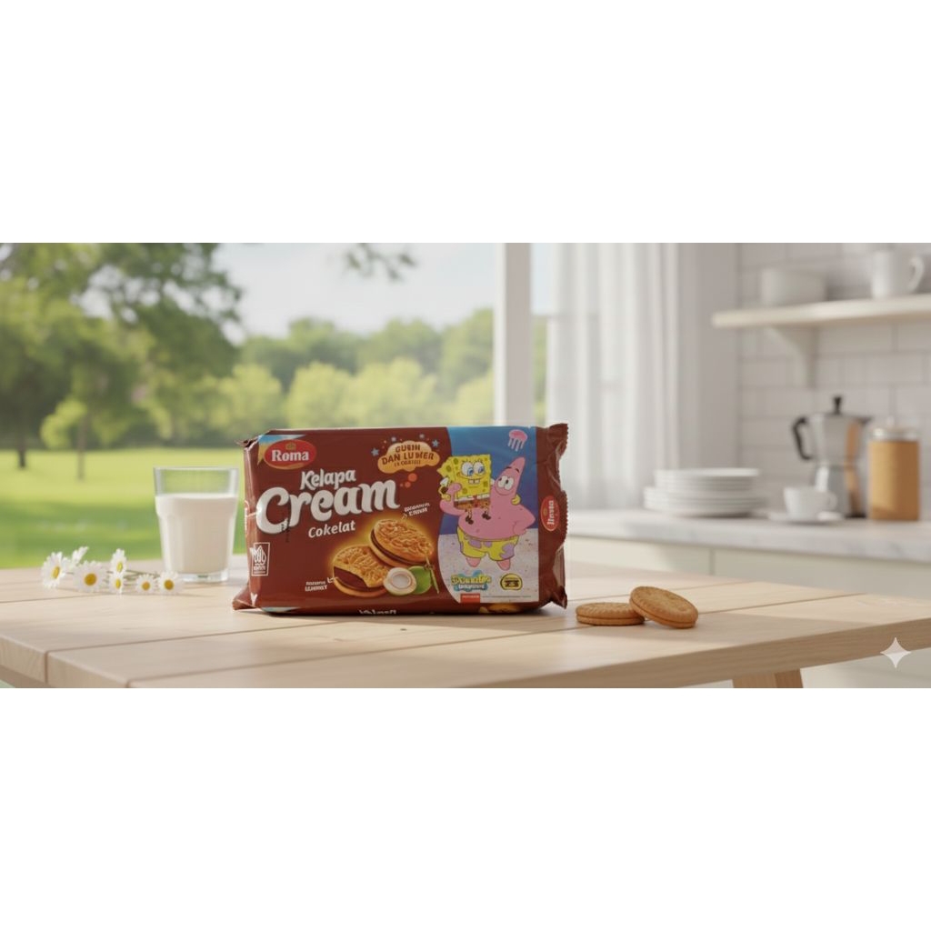 biskuit Roma kelapa cream Sandwich coklat