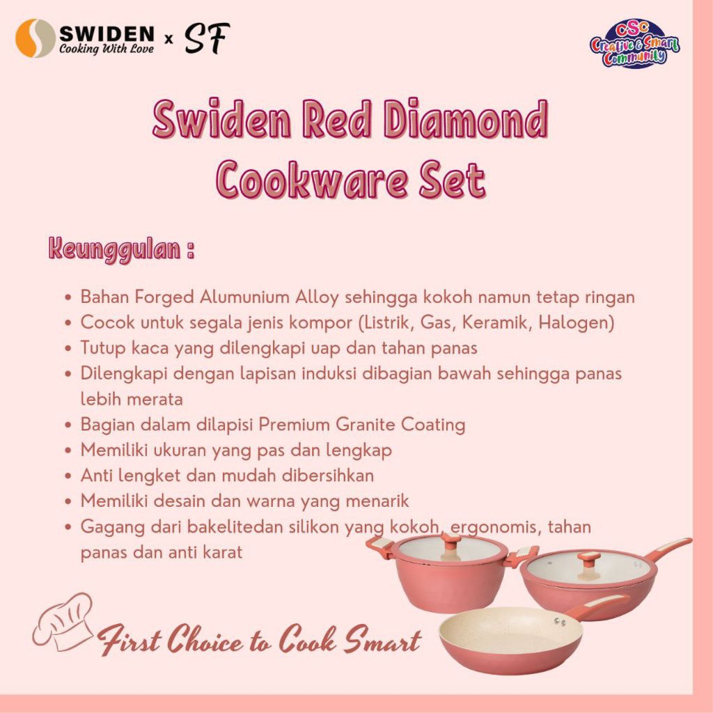 (Hanya DP) Paket Lengkap Swiden Red Diamond Cookware Set
