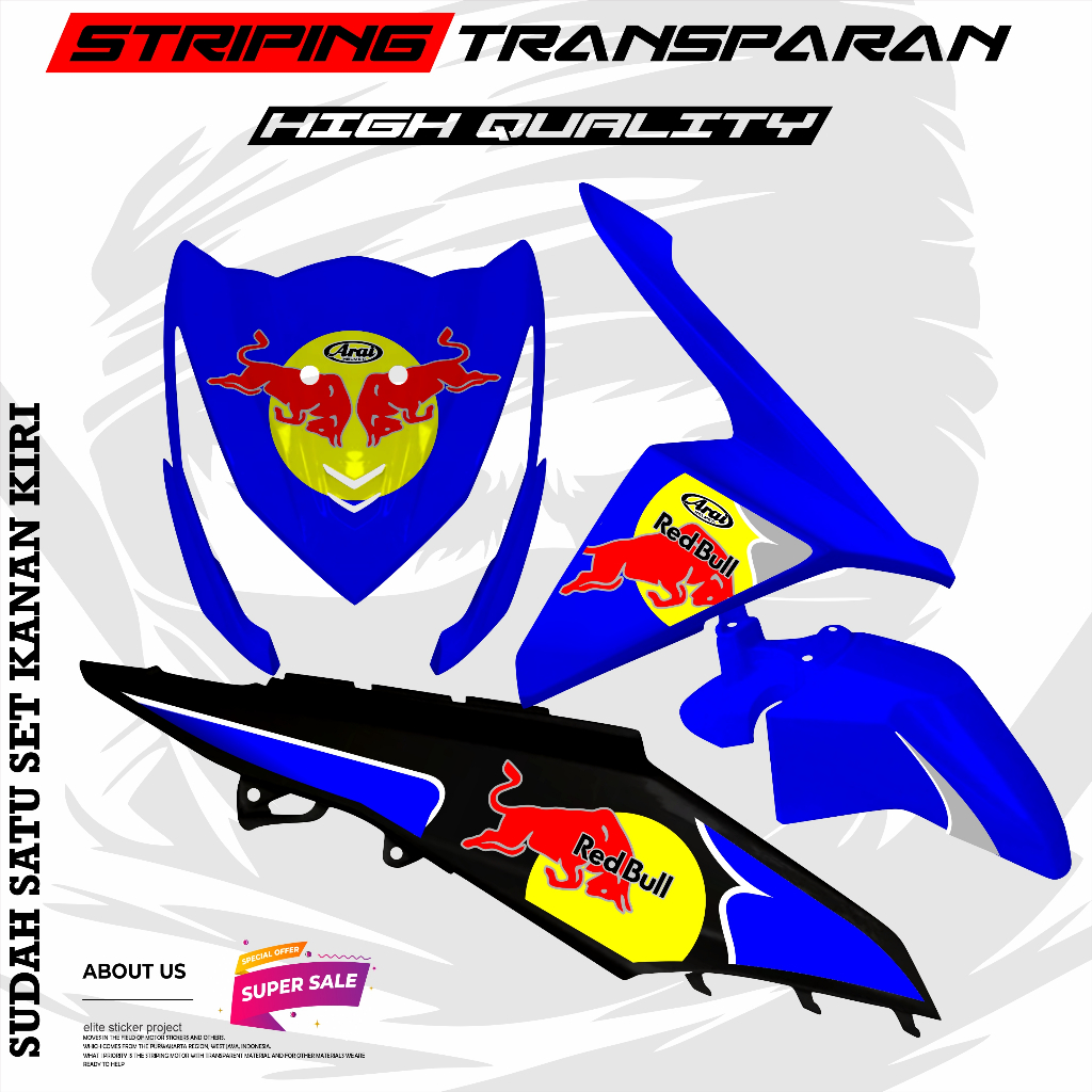 STRIPING VARIASI TRANSPARAN HONDA BEAT FI 2015 STICKER MOTIF RED BULL KEREN ELEGANT