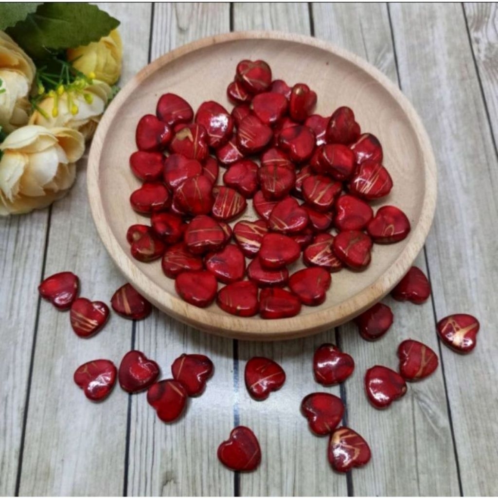 10mm Manik Batik Love Merah Akrilik Manik Love