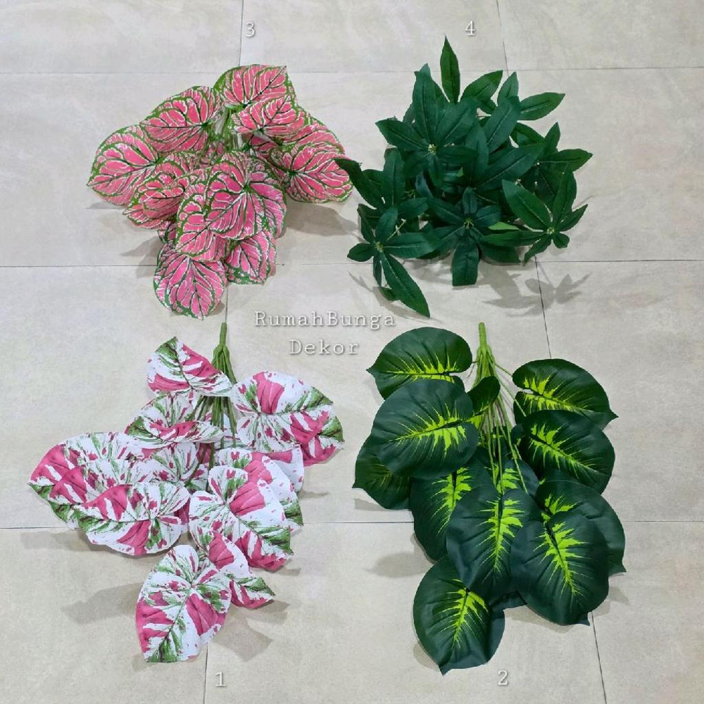 Daun Talas Keladi Caladium Walisongo Kuping Gajah Premium Latex Artificial / Tanaman Daun Hias Artif