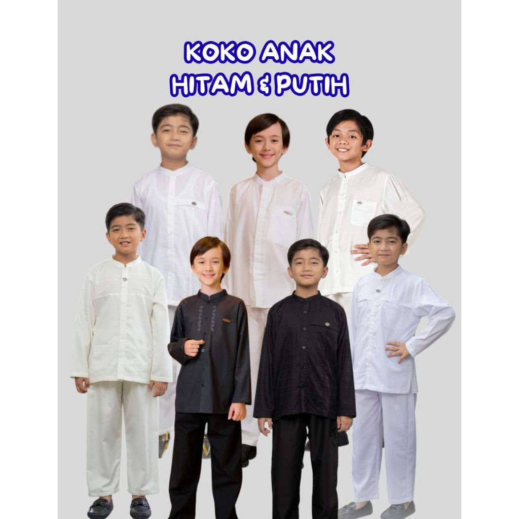 NIBRAS SETELAN KOKO ANAK LAKI LAKI TERBARU BAJU WARNA PUTIH HITAM BLACK BROKEN WHITE POLOS SET PAKAI