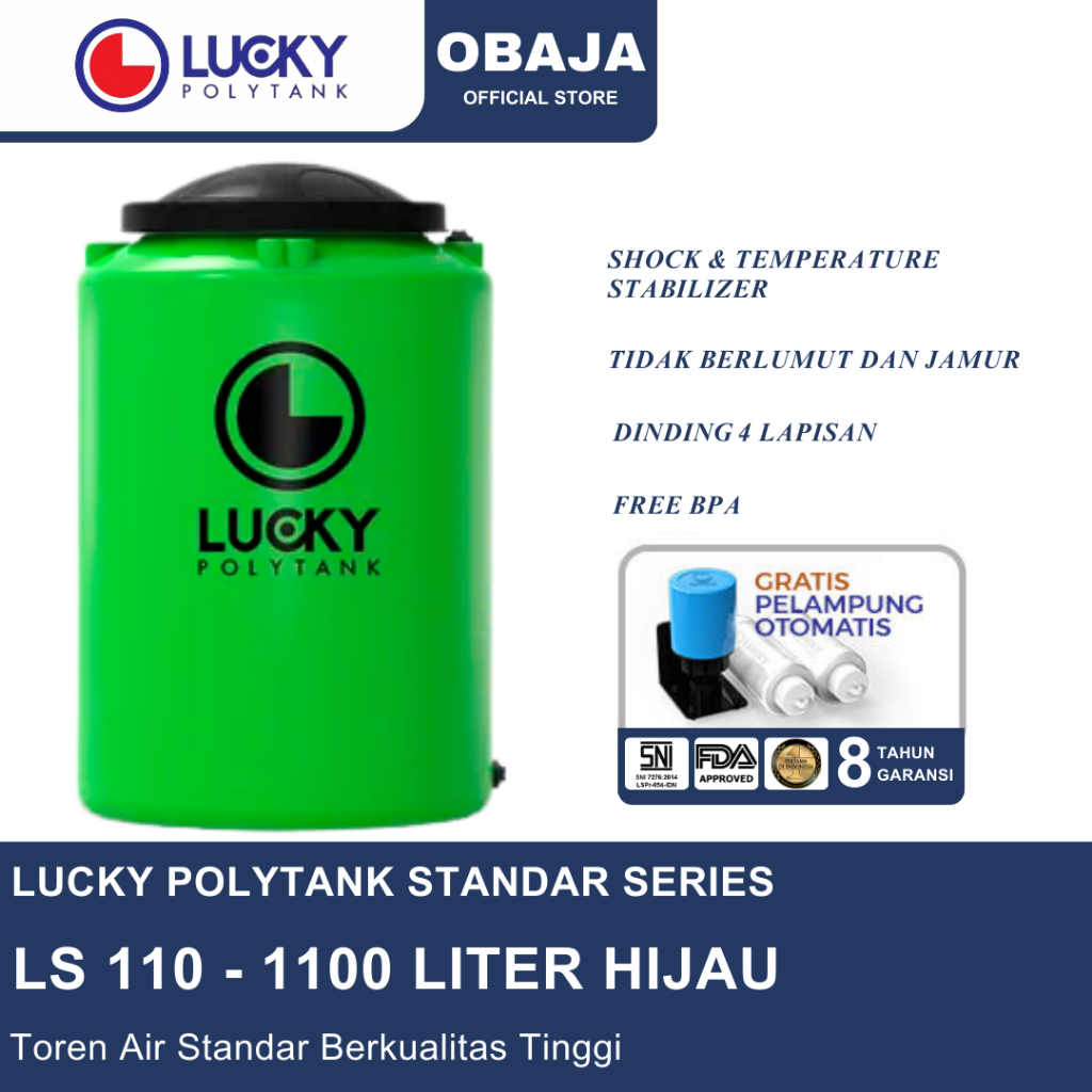 Lucky Polytank Toren Air LS 110 Hijau / Toren Air 1100 Liter Hijau Lucky Polytank