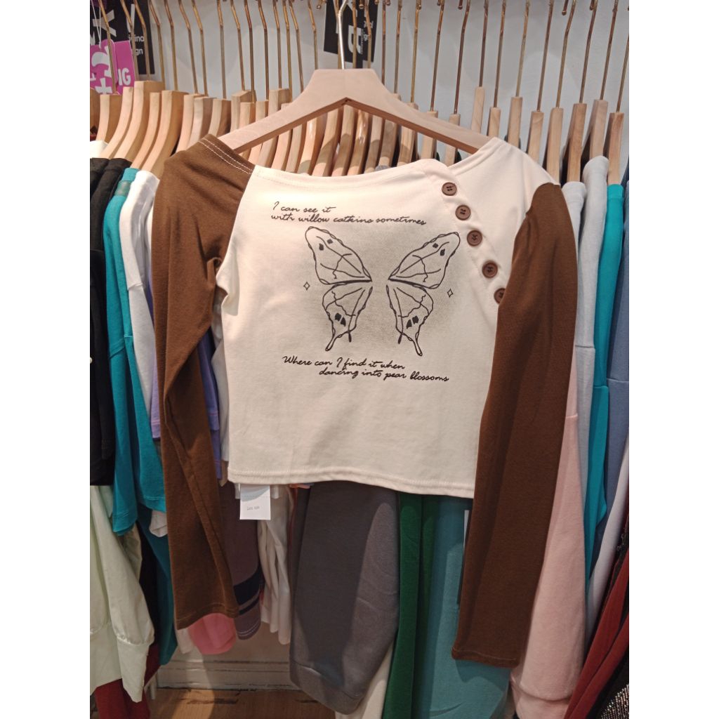 KAOS CROP SABRINA IMPORT KUPU-KUPU / CROPTOP SABRINA / KAOS SABRINA