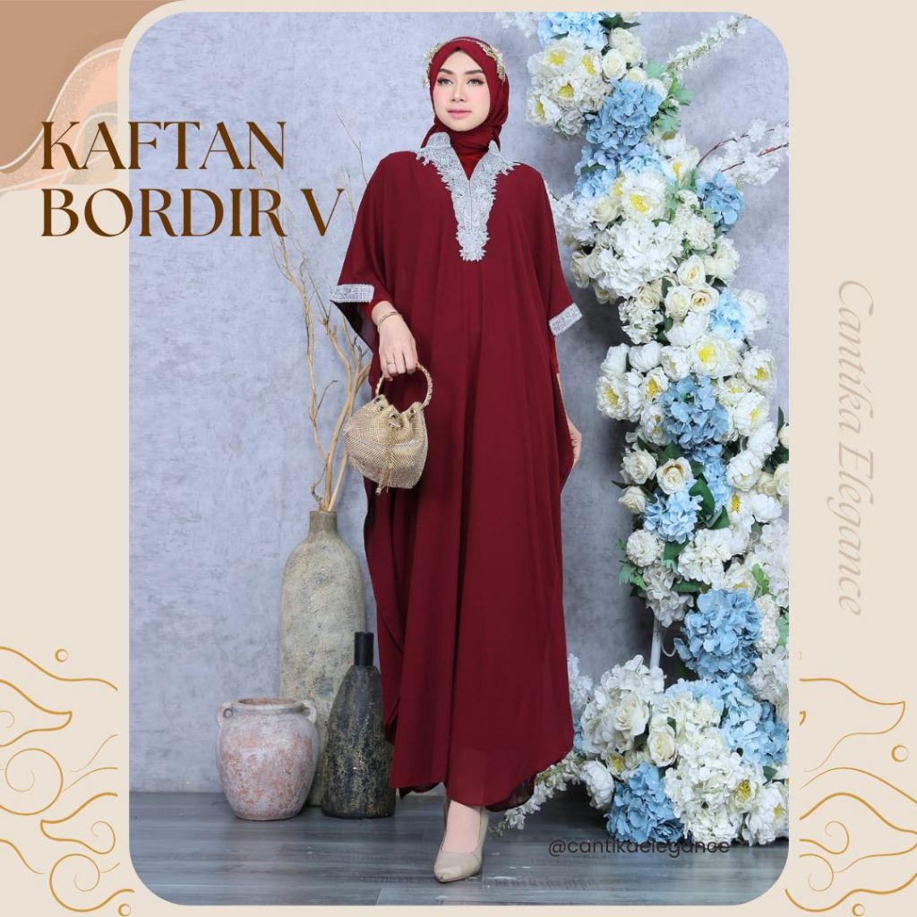 Kaftan Shellasaukia Terbaru V Bordir Silver Mewah Include Inner Gamis Jumbo LD 120