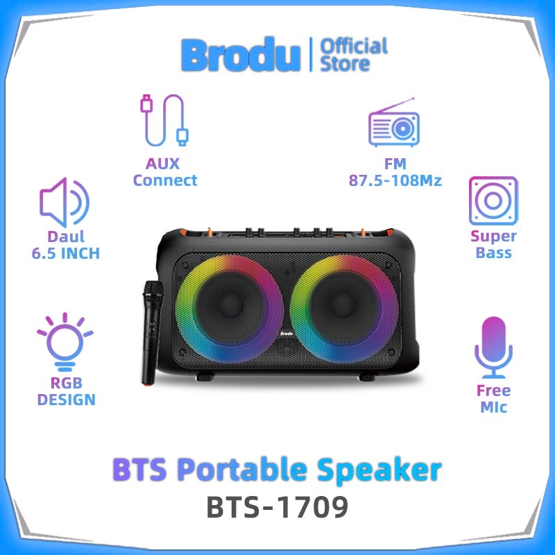 Speaker Karaoke BTS-1709 Dual Speaker dengan Mic & LED Warna-Warni - Speaker Party Mixer Profesional