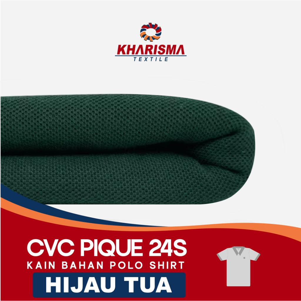 Kain Bahan Kaos Polo Pique CVC 24s Hijau Tua Hijau Botol ada Kerah Krah Manset Gelap Kharisma Textil
