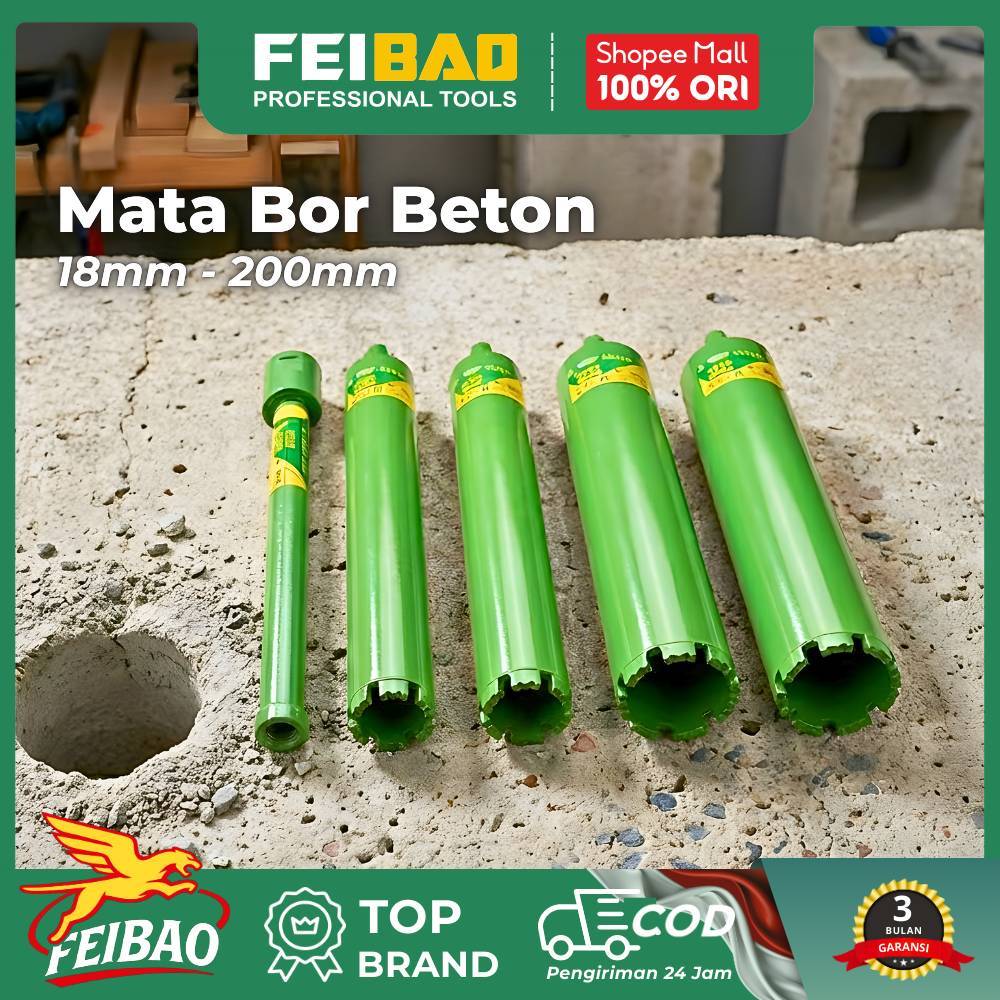 FEIBAO Mata Bor Coring Beton 18–200mm – Pelubang Dinding Tebal & Lantai Beton Kuat Presisi
